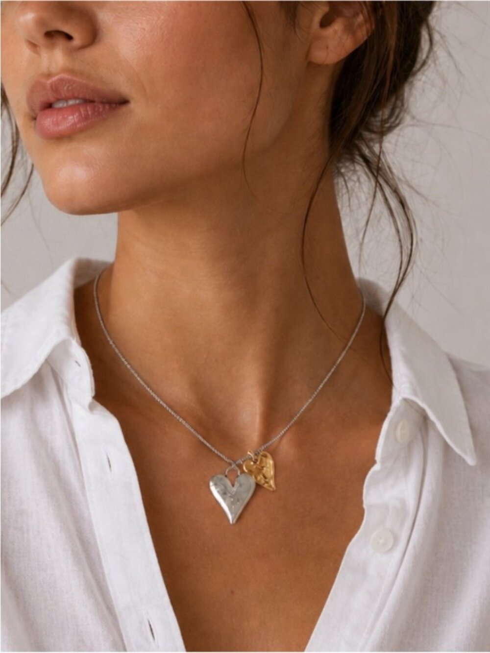 New! Silver Mixed Metal Heart Necklace NWOT 5003